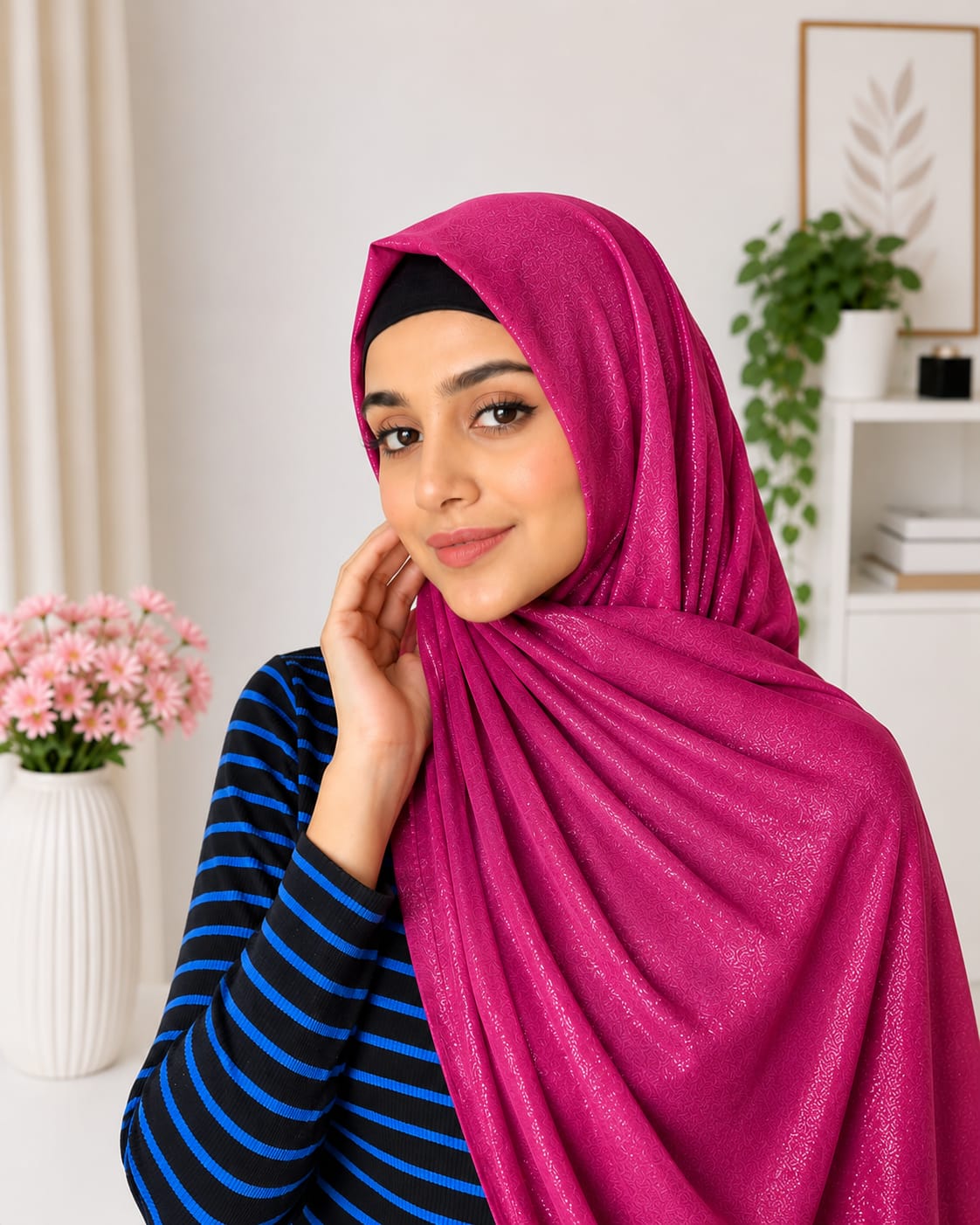 Drak pink Shimmer Georgette Hijab | Soft Lightweight Georgette Hijab for Women