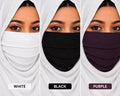 premium breathable soft-touch white-black-purple-mask combo