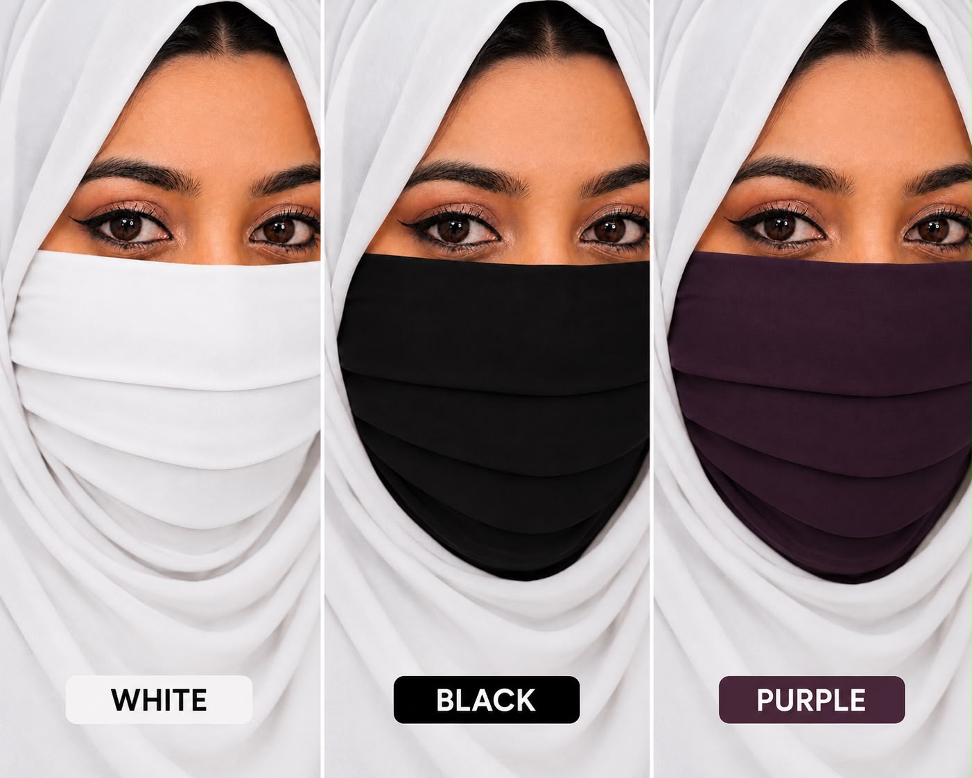 premium breathable soft-touch white-black-purple-mask combo