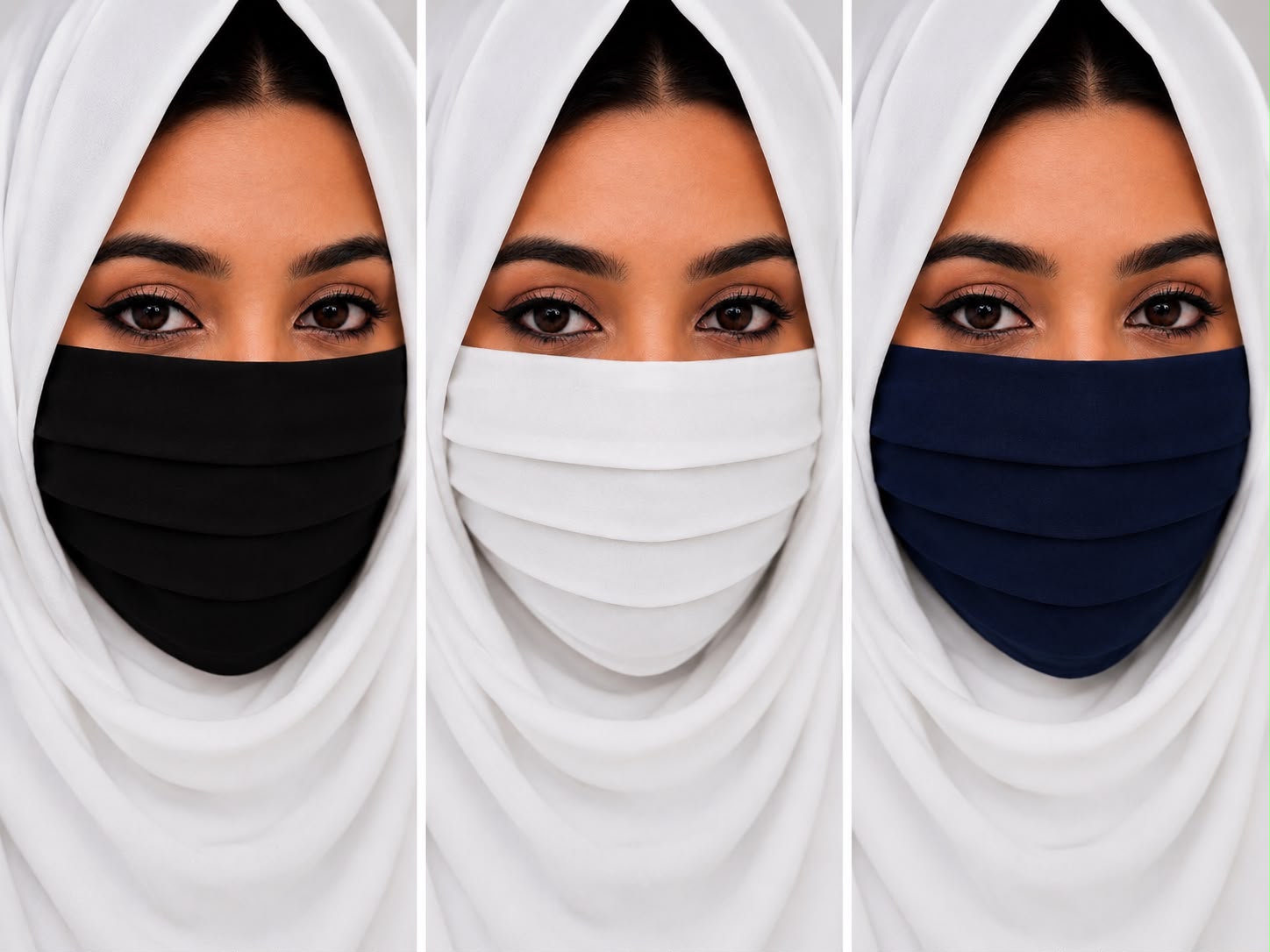 Premium comfortable plain mask combo (black-white-navy blue)