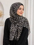 Premium Leopard Print Georgette Hijab | Soft Lightweight Printed Scarf | 185 × 75 cm