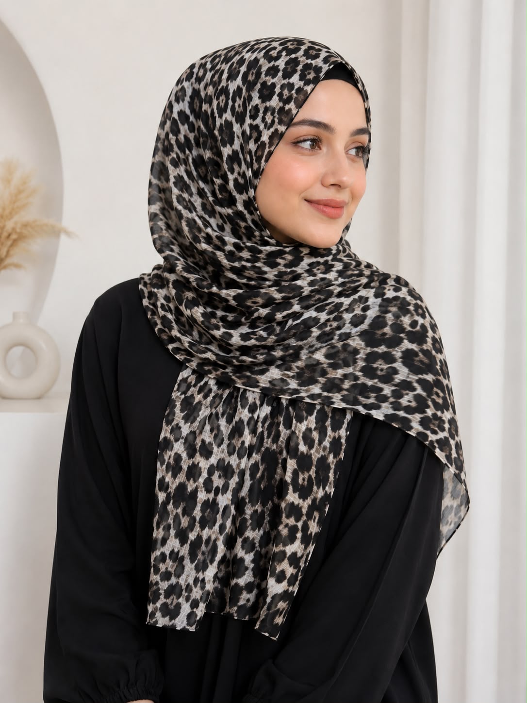 Premium Leopard Print Georgette Hijab | Soft Lightweight Printed Scarf | 185 × 75 cm