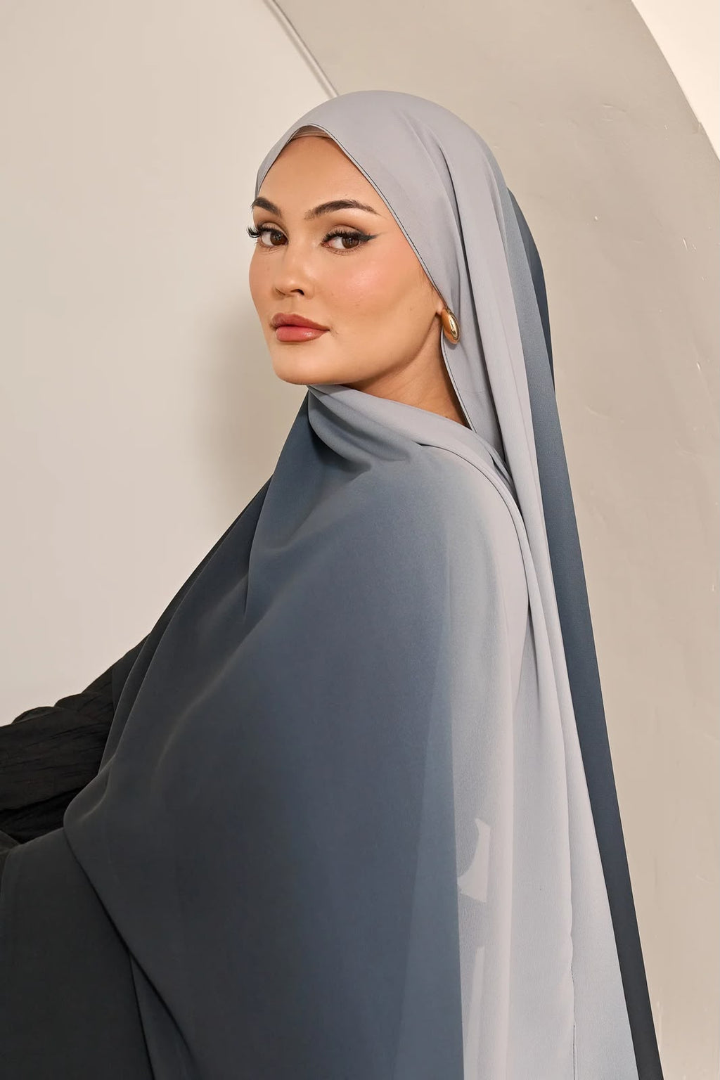 OMBRE CHIFFON SHAWL - SHADES OF dark grey