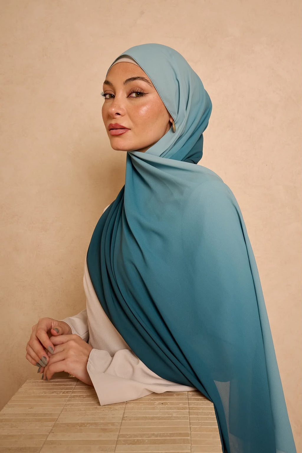 Ombré hijab - peacock green