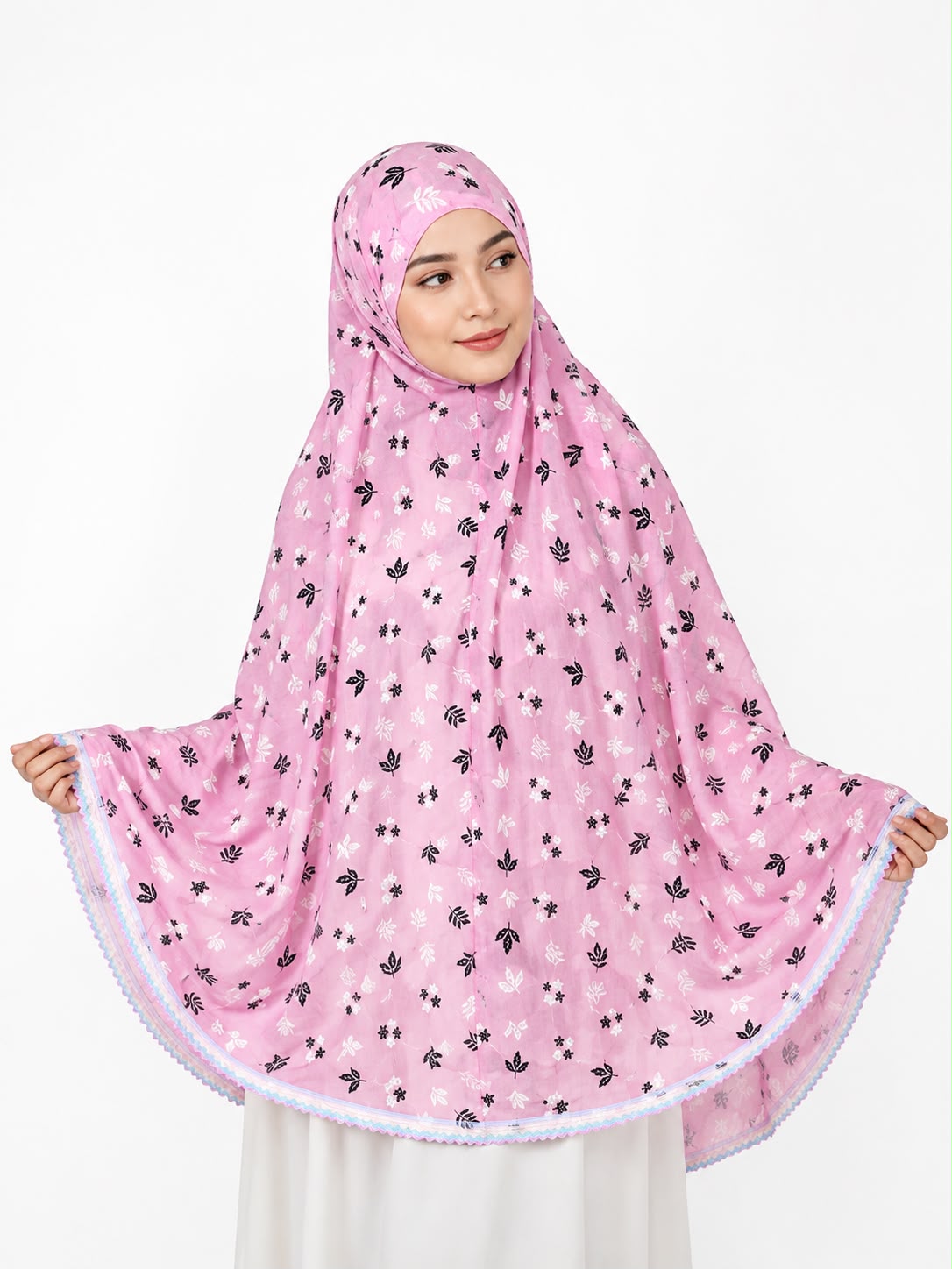 Ayeza Premium Floral Cotton Makhni Hijab with Soft Lace Border | Lightweight Printed Prayer Makhni | Full Coverage Modest Wear