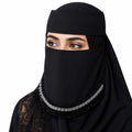 Premium Black Stone Work Saudi Niqab with Forehead Band