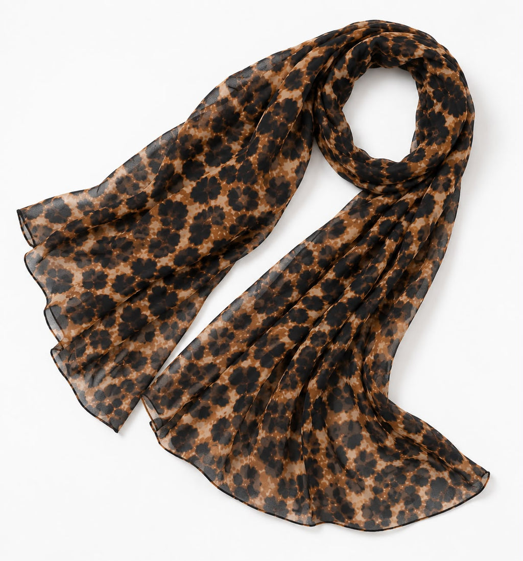 Premium Leopard Print Chiffon Hijab | Soft Lightweight Animal Print Scarf for Women | 180 × 70 cm