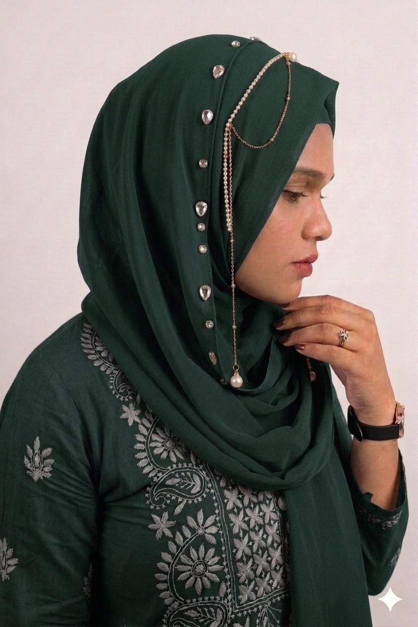BOTTLE GREEN JHOOMAR LITE- INSTANT READY TO WEAR MAKHNI STYLE HIJAB