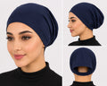 Premium Jersey Hijab Tube Cap – Open Back | Stretchable Undercap | Navy Blue