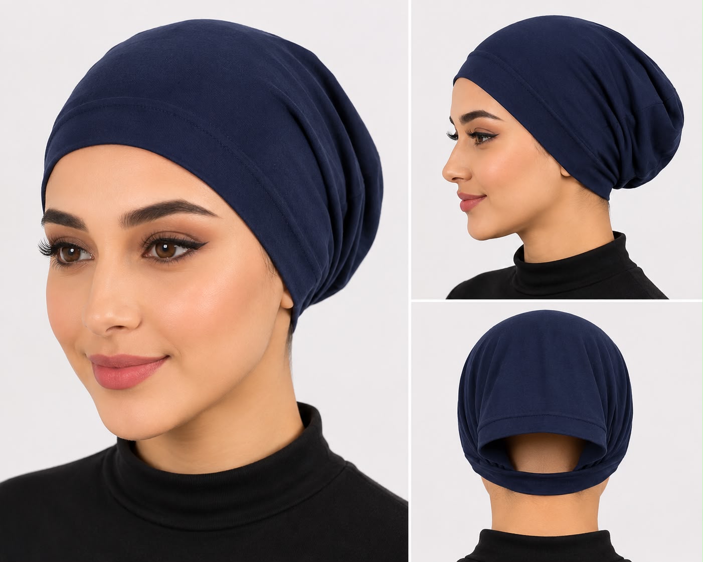Premium Jersey Hijab Tube Cap – Open Back | Stretchable Undercap | Navy Blue