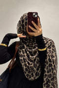 Premium Chiffon Hijab – Beige Leopard Floral Print | Soft Lightweight Printed Hijab | 185 × 75 cm