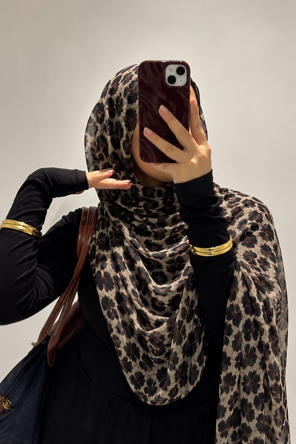 Premium Chiffon Hijab – Beige Leopard Floral Print | Soft Lightweight Printed Hijab | 185 × 75 cm