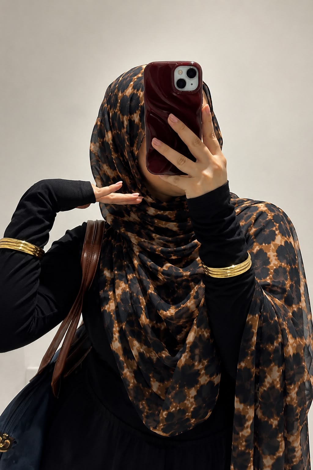 Premium Chiffon Hijab – Brown Leopard Floral Print | Soft Lightweight Printed Hijab | 185 × 75 cm