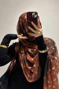Premium Chiffon Hijab – Brown Marble Abstract Print | Soft Lightweight Printed Hijab | 185 × 75 cm