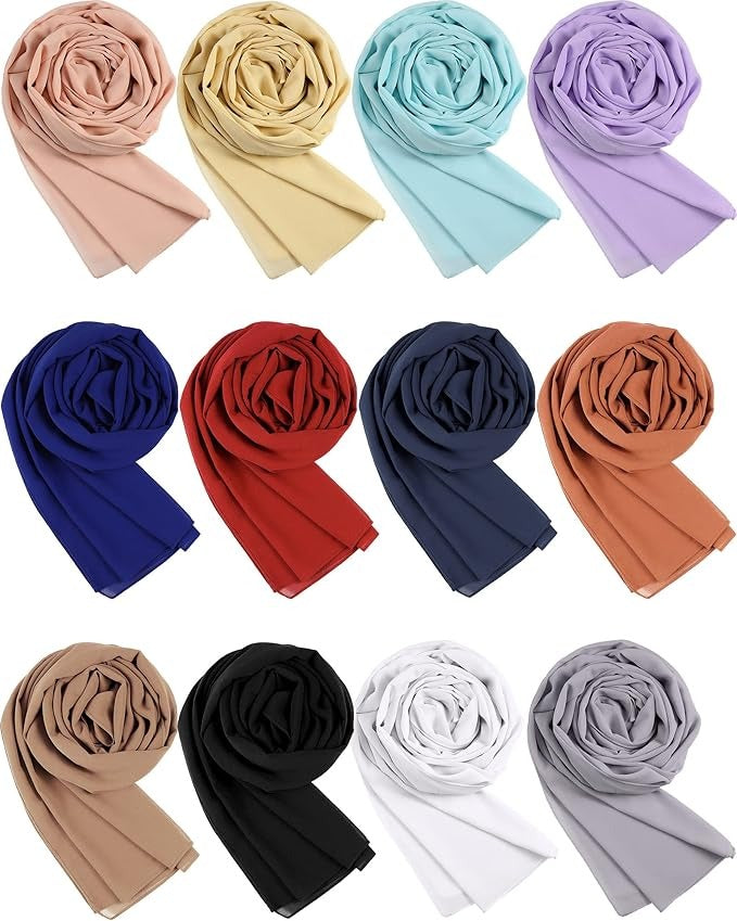 Premium georgette chiffon hijab combo pack of 12 high-quality fabric perfect for all day wear new color hijab