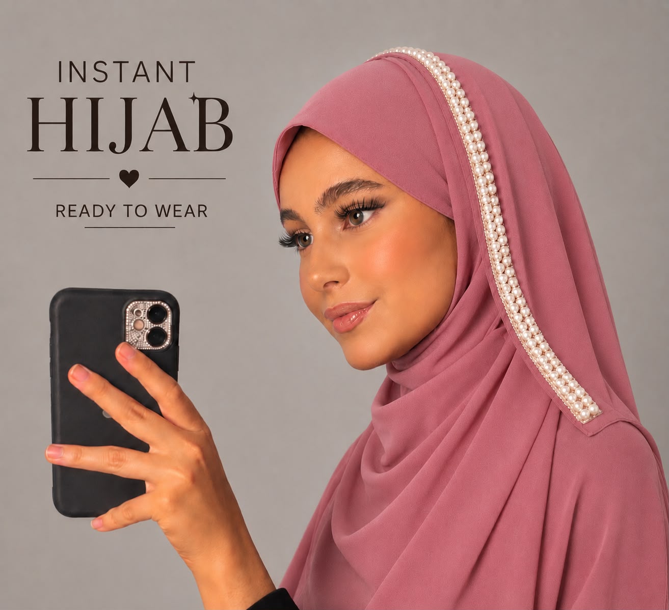 Mauve Selfie-Ready Pearl Chiffon Instant Hijab
