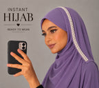Border Lavender Pearl Chiffon Instant Hijab