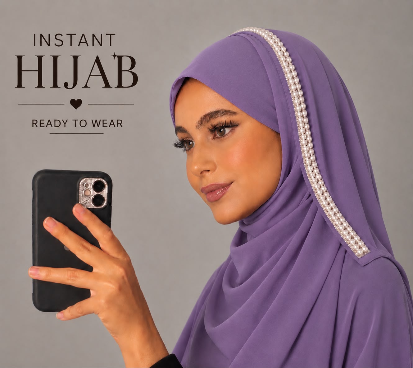 Border Lavender Pearl Chiffon Instant Hijab
