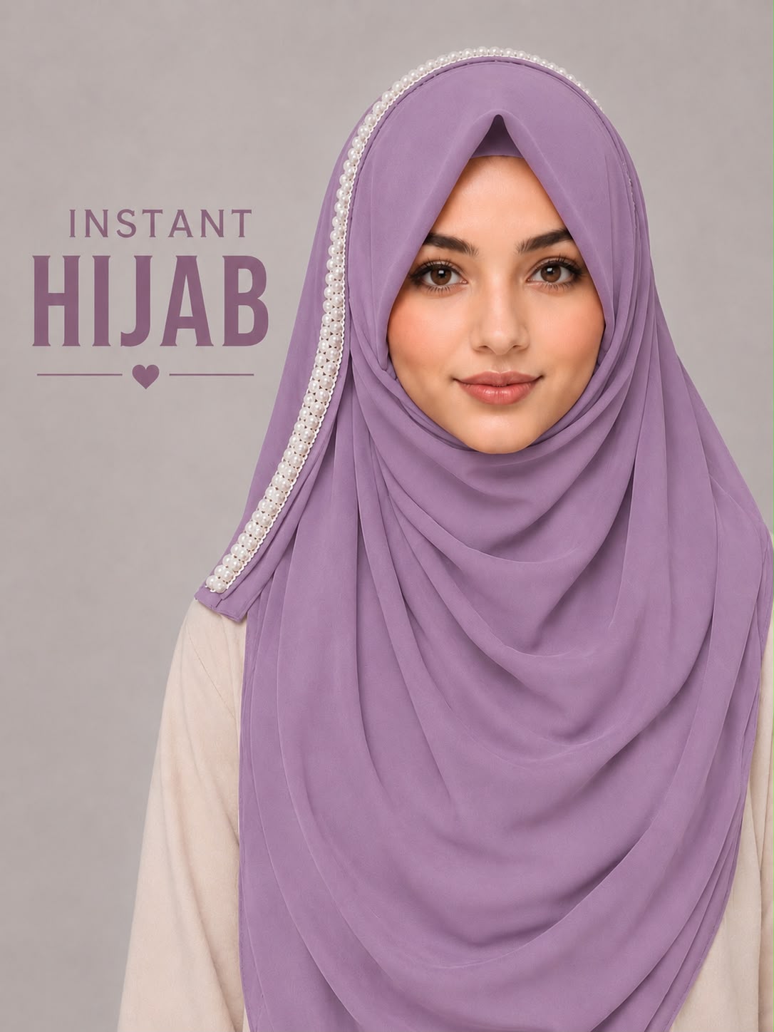Ready-to-Wear Lavender Pearl Chiffon Instant Hijab