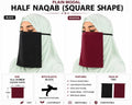 Plain Chiffon Half Naqab with Elastic – Square Shape, 12 x 14 Inch (Pack of Two, Black and Maroon)