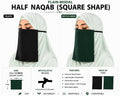 Plain Chiffon Half Naqab with Elastic – Square Shape, 12 x 14 Inch (Pack of Two, Black and bottle green