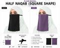 Plain Chiffon Half Naqab with Elastic – Square Shape, 12 x 14 Inch (Pack of Two, Black and purple