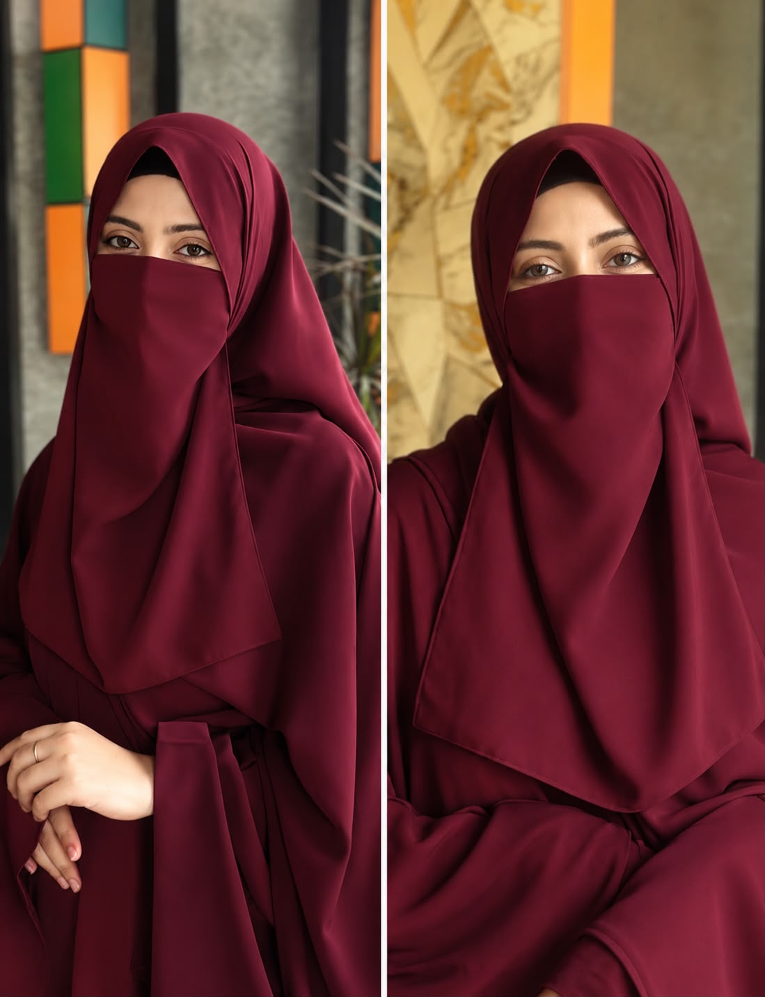 Premium Maroon  Half Naqab for Women (12 × 14 Inches) | Lightweight Breathable Islamic Face Veil | Soft Modest Muslim Nose Piece | Comfortable Daily Wear Hijab Accessory