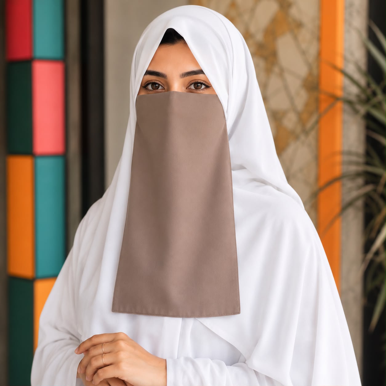 Premium khaki  Half Naqab for Women (12 × 14 Inches) | Lightweight Breathable Islamic Face Veil | Soft Modest Muslim Nose Piece | Comfortable Daily Wear Hijab Accessory