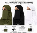 Plain Georgette Chiffon Half Naqab with Elastic – Square Shape, 12 x 14 Inch (Pack of 3, Mehendi, Black, White)