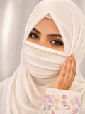 Premium White Half Niqab with Crystal & Pearl Handwork | Plain Georgette Chiffon Face Veil | Elegant Modest Wear