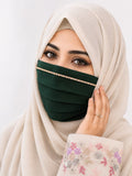 Premium Bottle Green Handwork Mask | Diamond & Pearl Work | Soft Georgette Fabric | Elegant Islamic Face Mask | Reusable & Comfortable