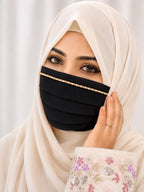 Premium black Handwork Mask | Diamond & Pearl Work | Soft Georgette Fabric | Elegant Islamic Face Mask | Reusable & Comfortable