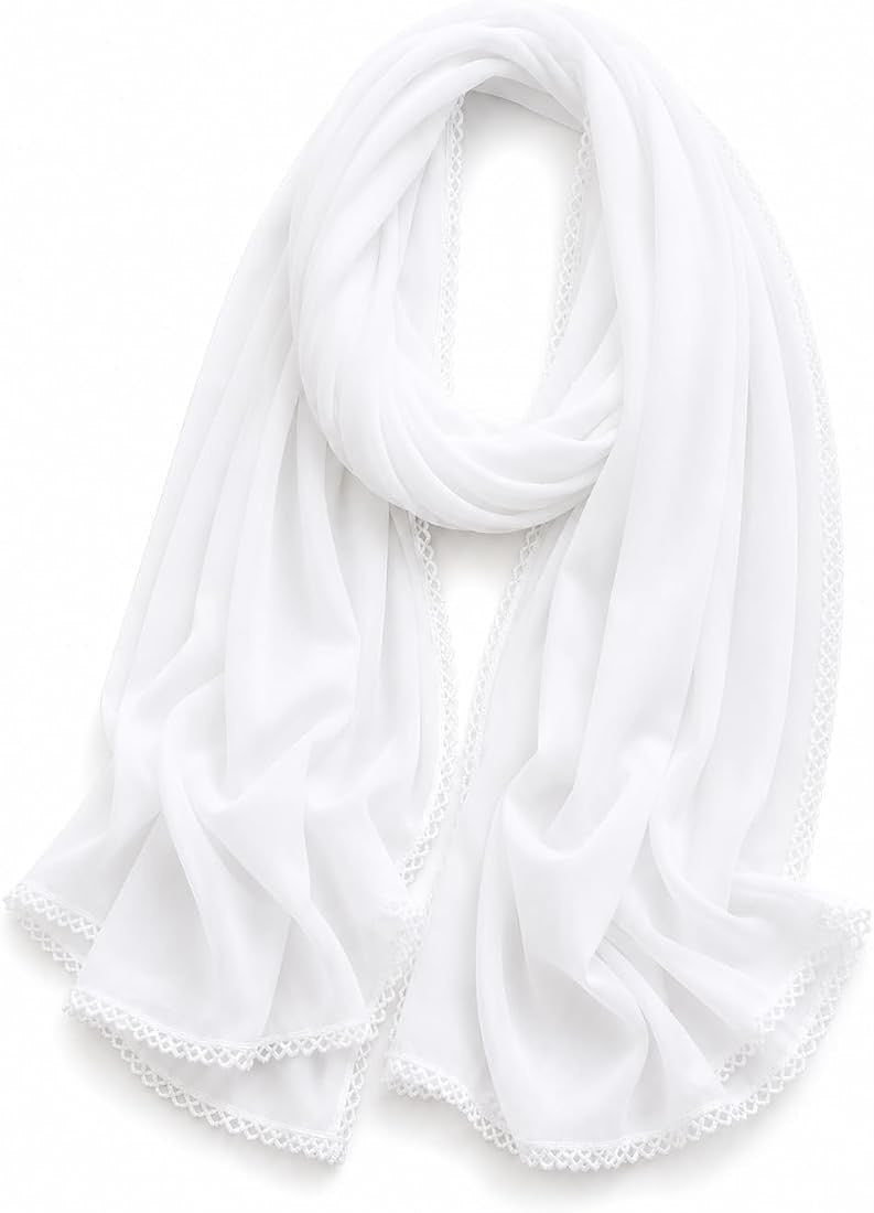 Malaysian Georgette Crochet Hijab Dupatta 170 x 70 cm | Crochet Lace Border, Lightweight Fabric, Solid Colour, Versatile Wrap