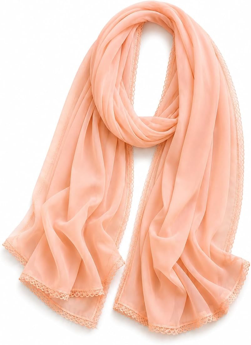Malaysian Georgette Crochet Hijab Dupatta 170 x 70 cm | Crochet Lace Border, Lightweight Fabric, Solid Colour, Versatile Wrap