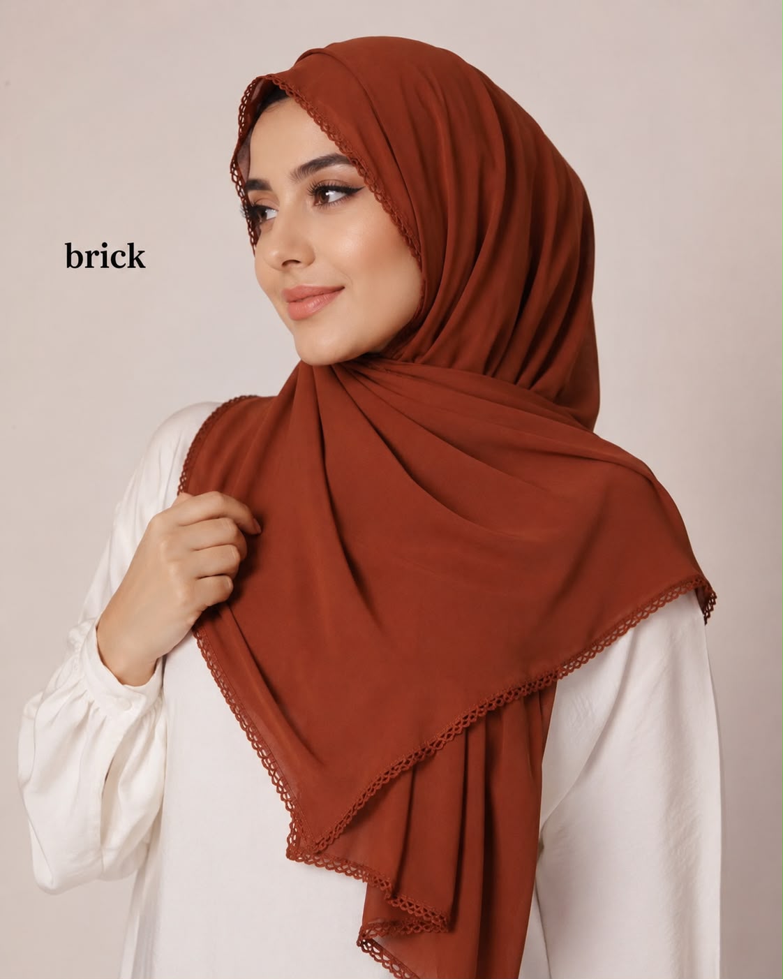 Premium Lace Edge Georgette Hijab Orange – Soft Flow Daily Wear Scarf for Women | Lightweight | 185 × 75 cm