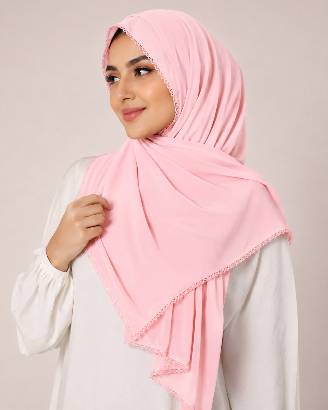 Premium Lace Edge Georgette Hijab – Soft Flow Daily Wear Scarf for Women | Lightweight | 185 × 75 cm