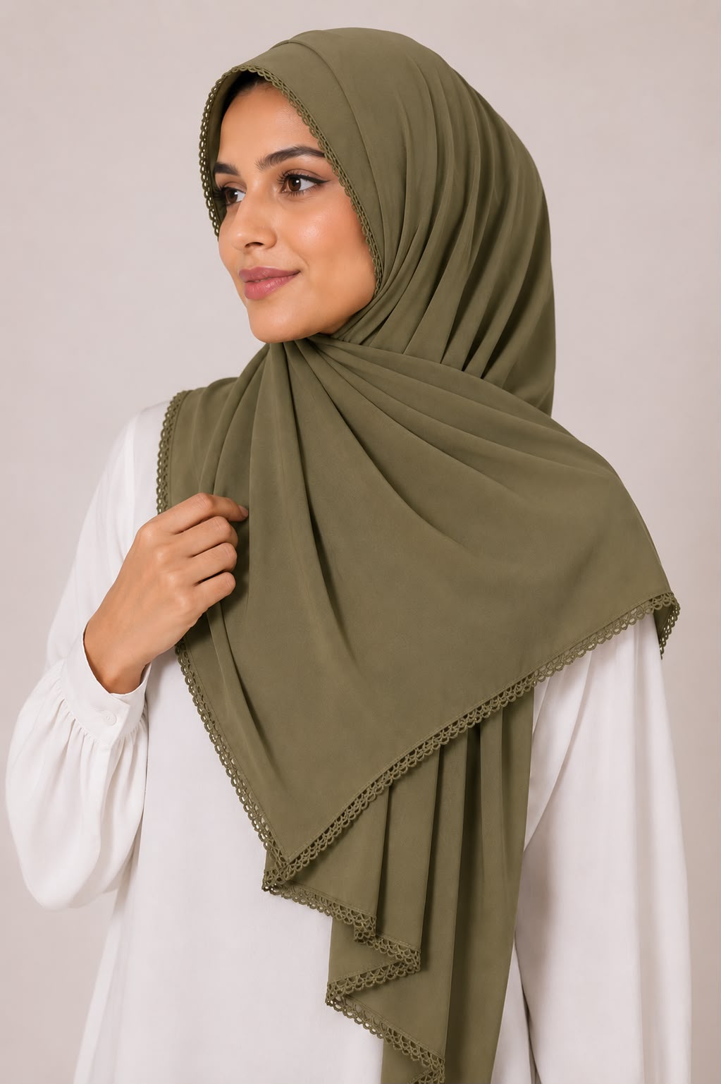 Premium Lace Edge Georgette Hijab – Soft Flow Daily Wear Scarf for Women | Lightweight | 185 × 75 cm