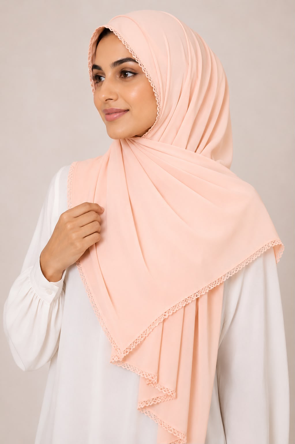 Premium Lace Edge Georgette Hijab – Soft Flow Daily Wear Scarf for Women | Lightweight | 185 × 75 cm