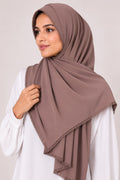 Premium Lace Edge Chiffon Hijab – Soft Flow Daily Wear Scarf for Women (Taupe)| Lightweight | 185 × 75 cm
