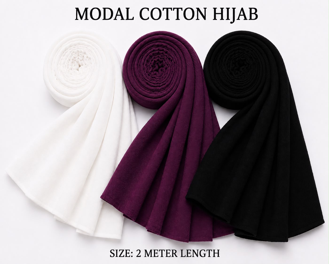Elegant Multi-Color Modal Cotton Hijab Combo – Soft Breathable Daily Wear Scarf Set for Women (2 Meter Length)