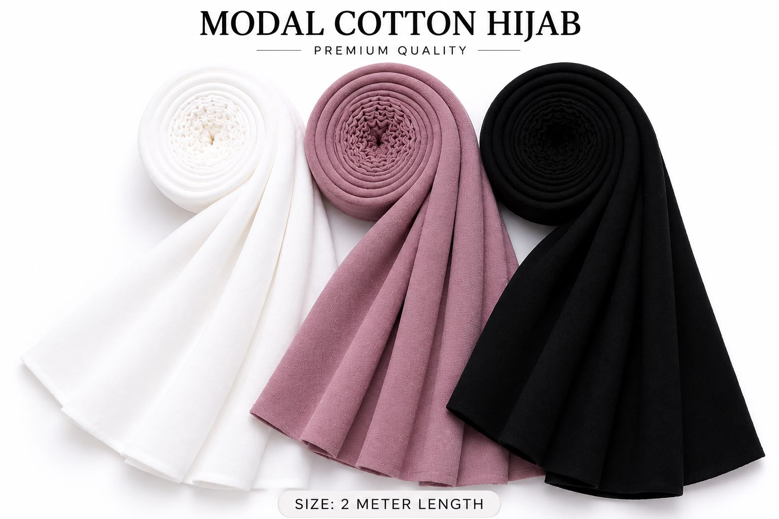 Elegant Multi-Color Modal Cotton Hijab Combo – Soft Breathable Daily Wear Scarf Set for Women (2 Meter Length)