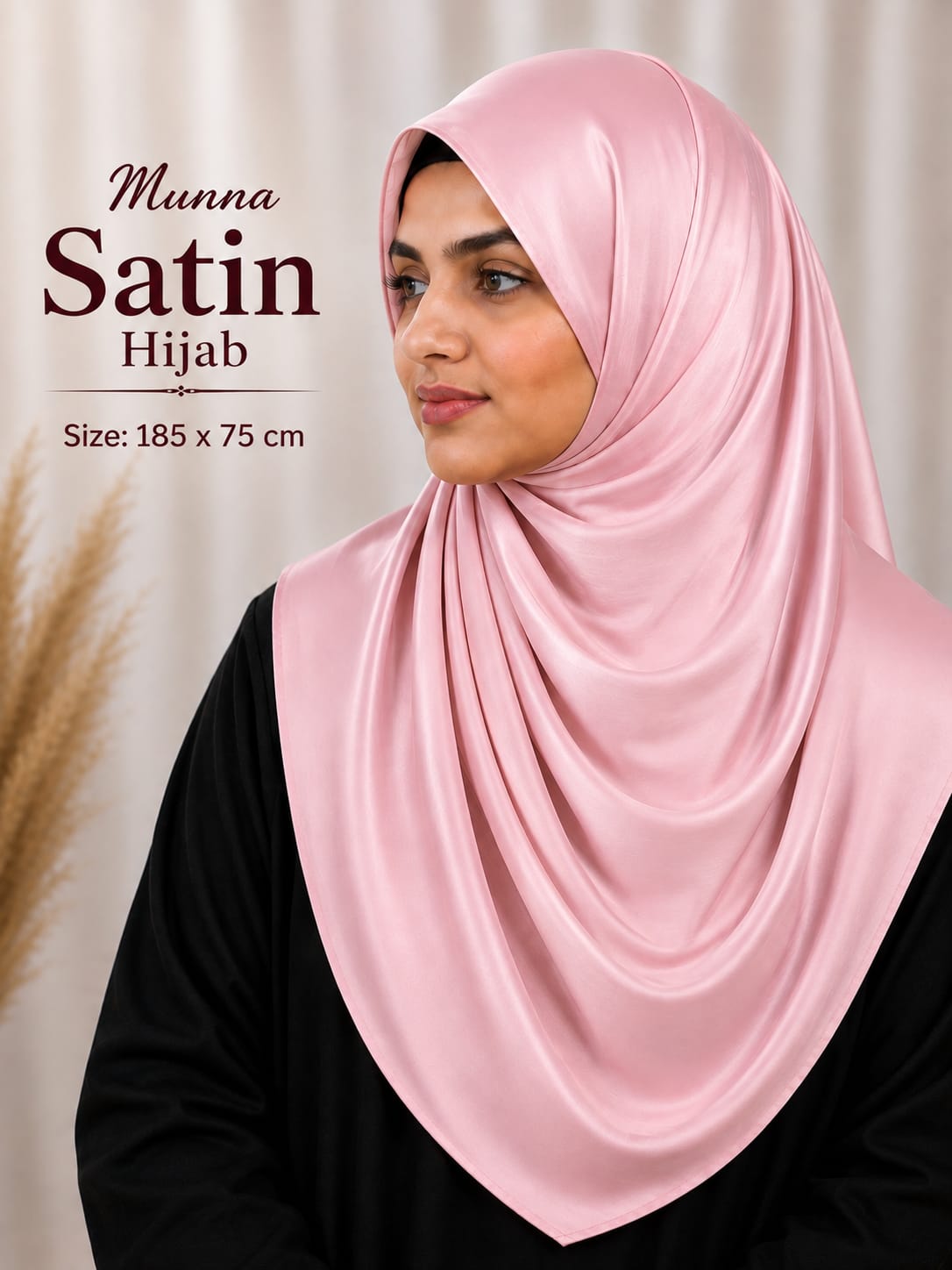 Munna Satin Hijab – Elegant Pink Premium Glossy Finish Headscarf for Women