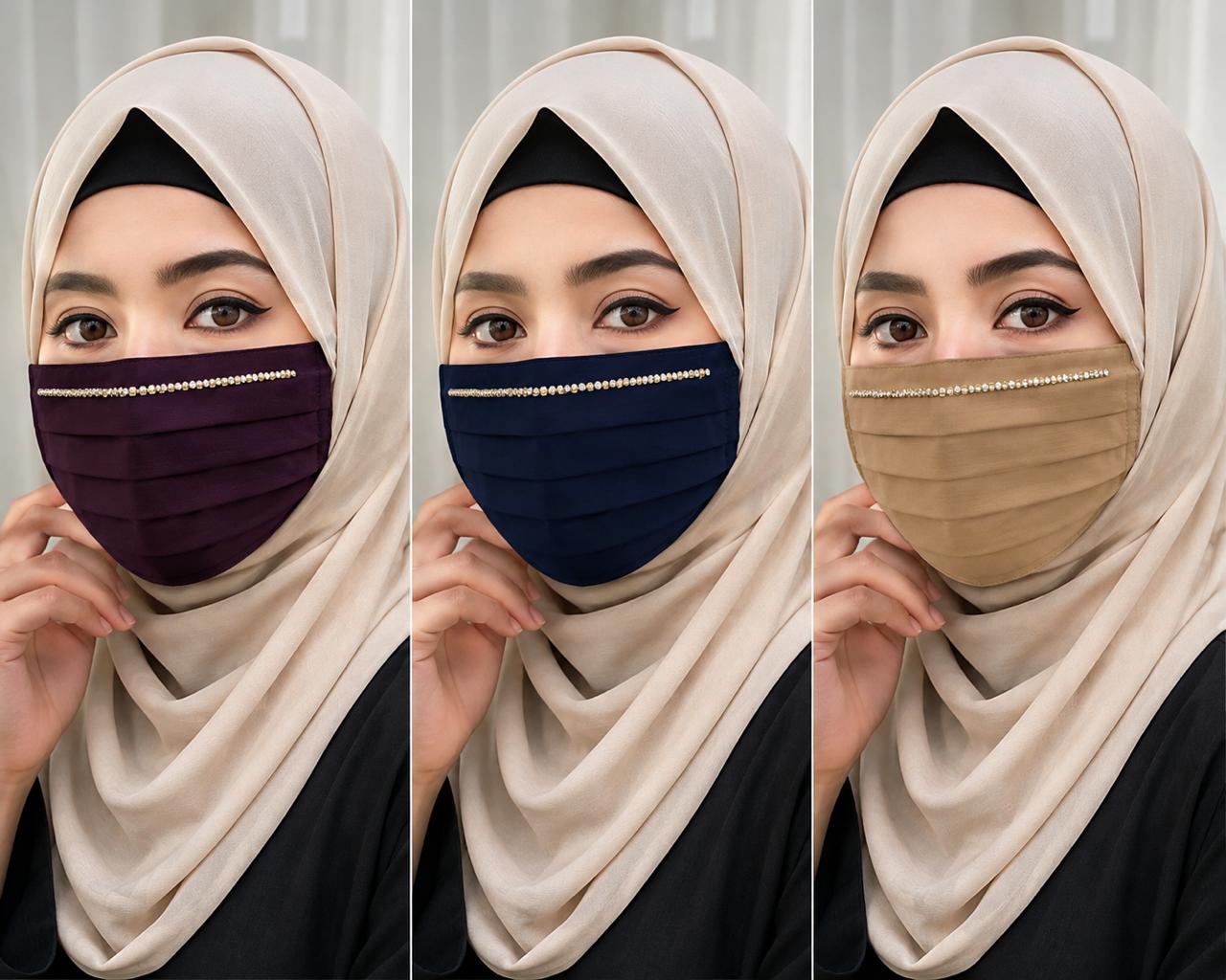 Elegant Stone-Embellished Chiffon Face Mask