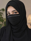 Elegant Chiffon Pleated Niqab Mask with Rhinestone Border