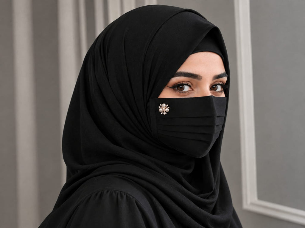 Elegant Chiffon Pleated Niqab Mask with Pearl Brooch