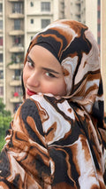 Orange Marble Print Pinterest Inspired Chiffon Georgette Hijab for Women | Premium Soft Lightweight & Breathable Chiffon Georgette Fabric | Orange Brown Black & White Abstract Marble Printed Long Hijab Scarf |185 cm × 75 cm