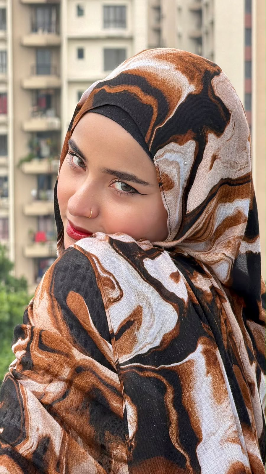 Orange Marble Print Pinterest Inspired Chiffon Georgette Hijab for Women | Premium Soft Lightweight & Breathable Chiffon Georgette Fabric | Orange Brown Black & White Abstract Marble Printed Long Hijab Scarf |185 cm × 75 cm
