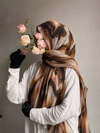 Mocha Marble Pinterest Print Chiffon Hijab for Women Abstract Coffee Swirl Printed Georgette Scarf Lightweight Soft Hijab 185 cm × 75 cm