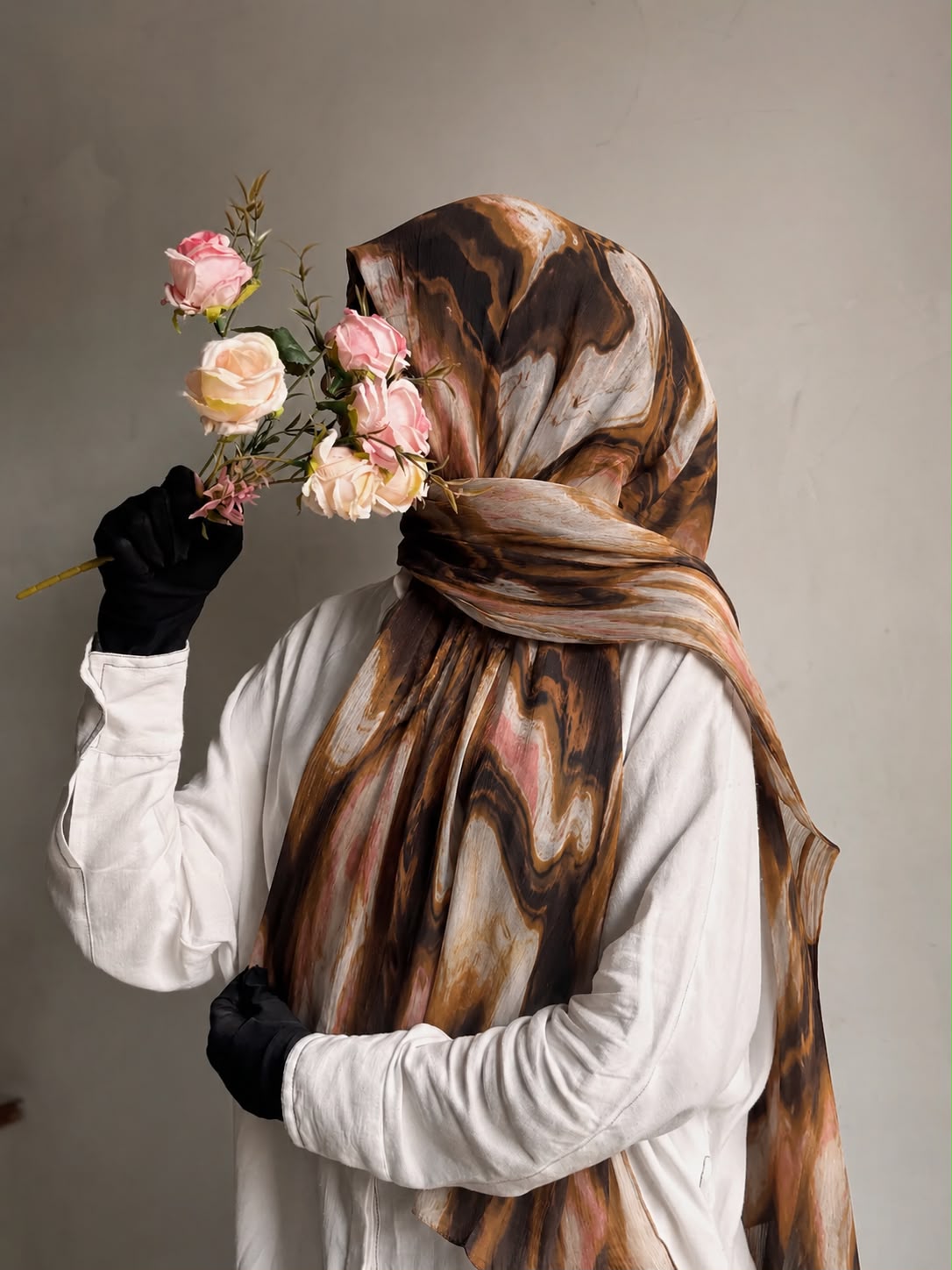 Mocha Marble Pinterest Print Chiffon Hijab for Women Abstract Coffee Swirl Printed Georgette Scarf Lightweight Soft Hijab 185 cm × 75 cm