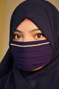 Regal Pleated Face Veil Mask with Stone Border - Navy Blue